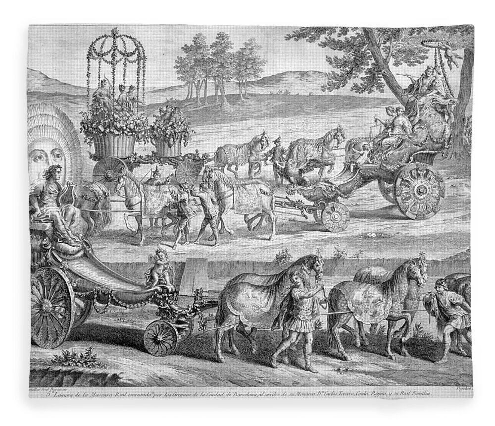 A J Defehrt Fleece Blanket featuring the drawing Chariot of Apollo by A J Defehrt