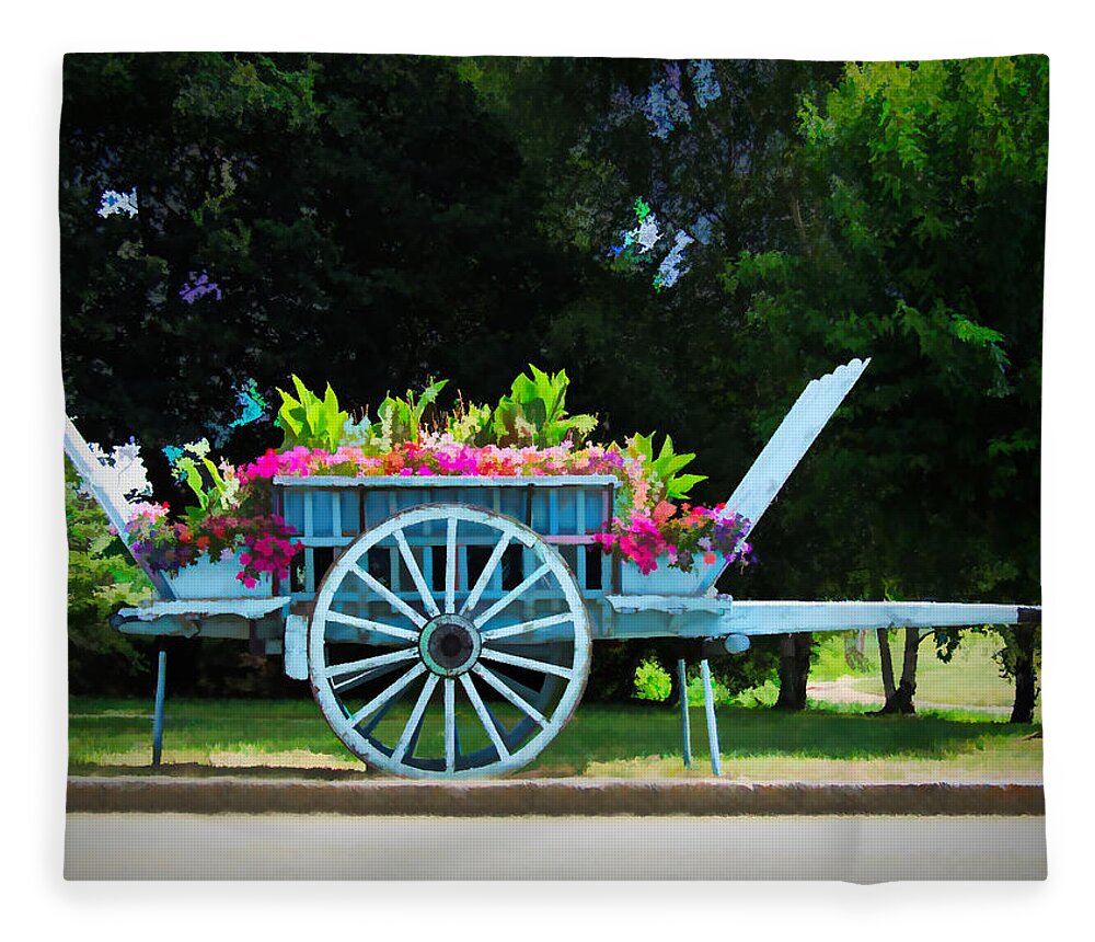 Europe Fleece Blanket featuring the digital art A Little Flower Wagon - Normandy, France by Joseph Hendrix