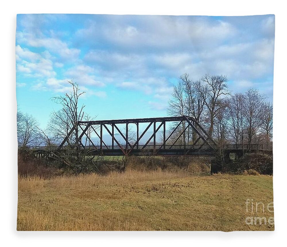 An Old Railroad Bridge Fleece Blanket featuring the photograph A lonesome railroad bridge in winter  by Jane Powell