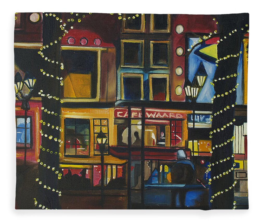 Cityscape Fleece Blanket featuring the painting A Moment in Dam by Patricia Arroyo