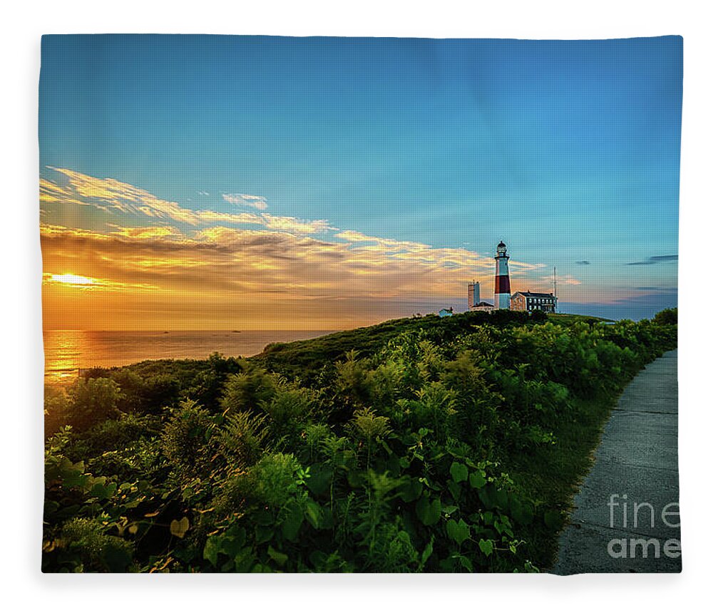 Long Island Fine Art Photography Fleece Blanket featuring the photograph A Montauk Lighthouse Sunrise by Alissa Beth Photography