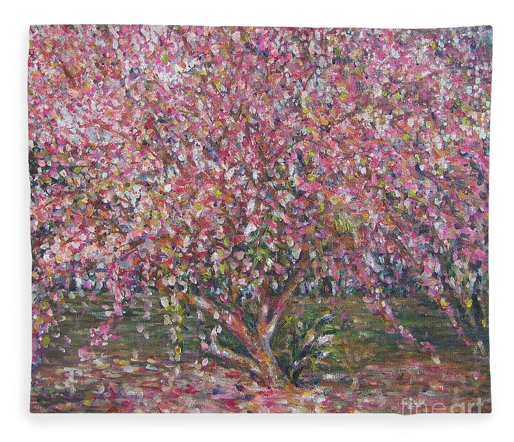 Pink Fleece Blanket featuring the painting A Pink Tree by Sukalya Chearanantana