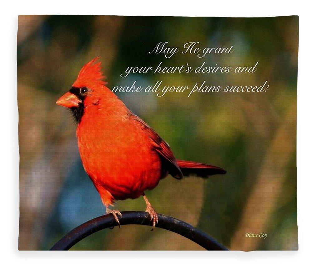Cardinal Red Bird Bright Brilliant Showy Fowl Pray Prayer Desires Plans God Almighty Succeed Midwest Fleece Blanket featuring the photograph A Prayer For You by Diane Lindon Coy