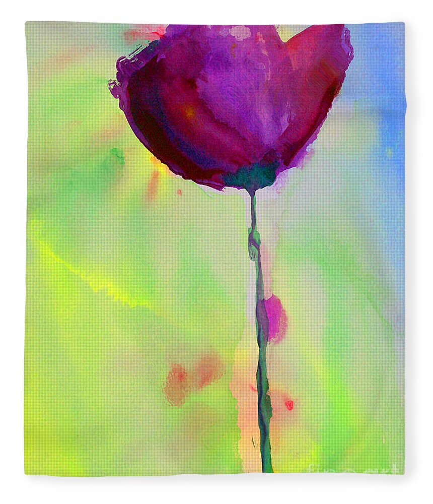 Flower Fleece Blanket featuring the painting A Purple Flower by Julie Lueders 