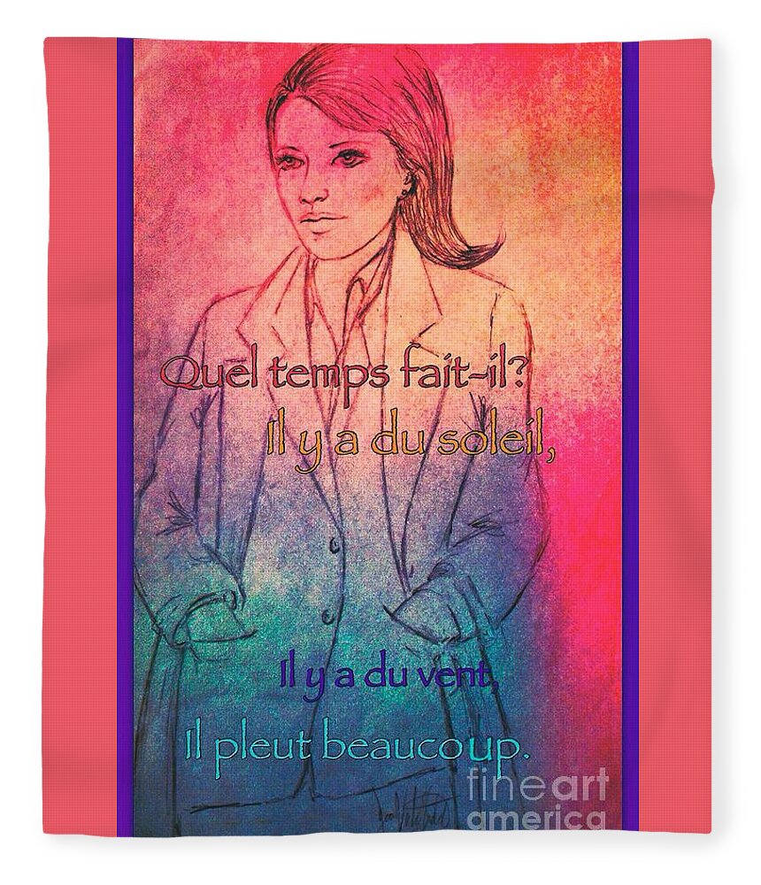 Raincoat Fleece Blanket featuring the mixed media A Raincoat in Paris by Joan-Violet Stretch