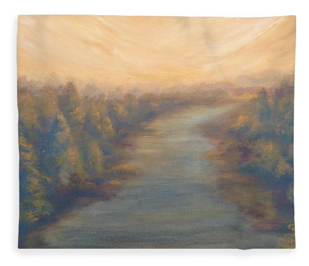 River Fleece Blanket featuring the painting A River's Edge by Teresa Fry