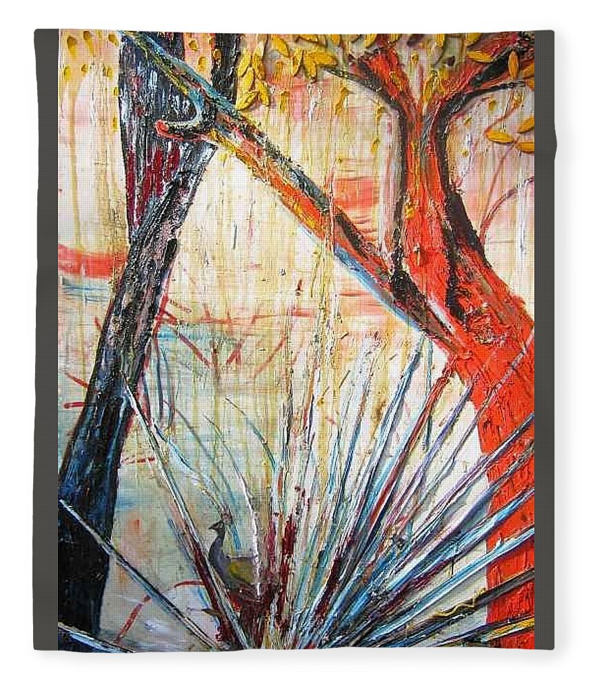 Trees Fleece Blanket featuring the painting A Tribute by Peggy Blood