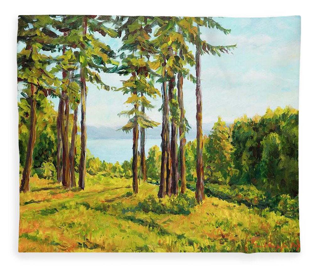 Landscape Fleece Blanket featuring the painting A View to the Lake by Ingrid Dohm