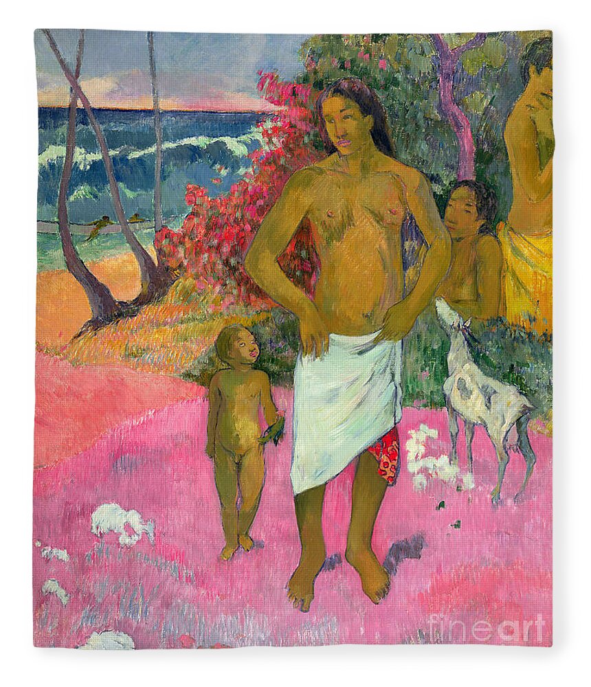 Paul Gauguin Fleece Blanket featuring the painting A Walk by the Sea by Paul Gauguin