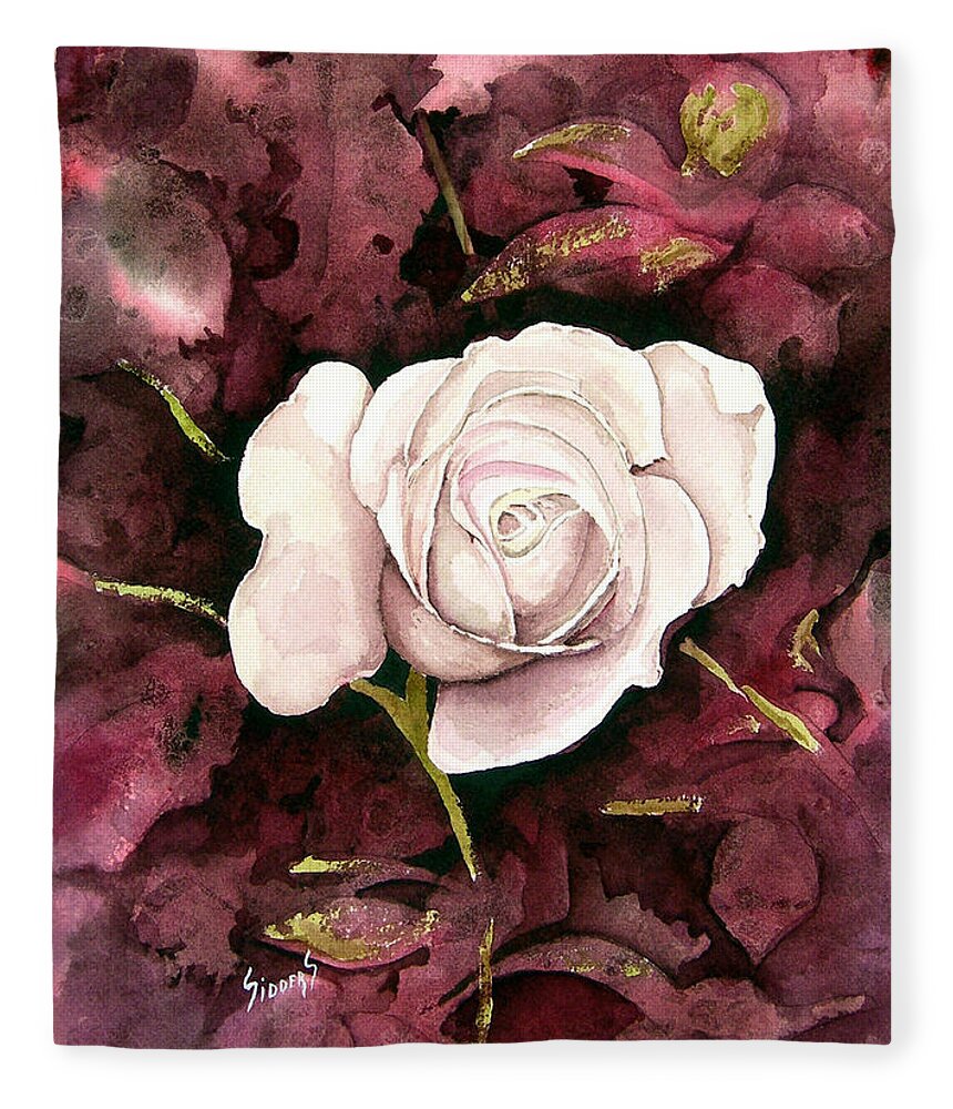 Flower Fleece Blanket featuring the painting A White Rose by Sam Sidders