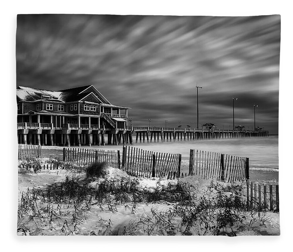 Jannettes Pier Fleece Blanket featuring the photograph A Winters Dusting black and white by C Renee Martin