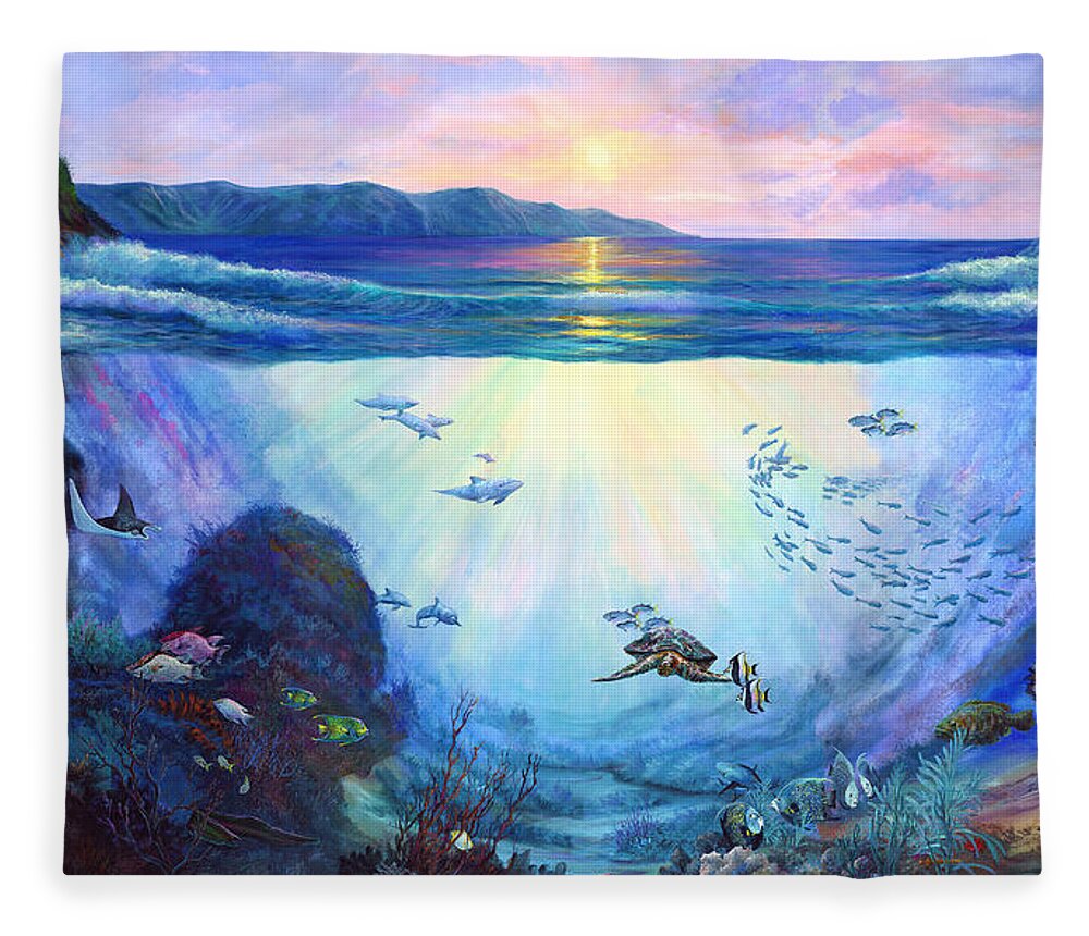 Large Sea Painting Fleece Blanket featuring the painting A World Apart by Lynne Pittard