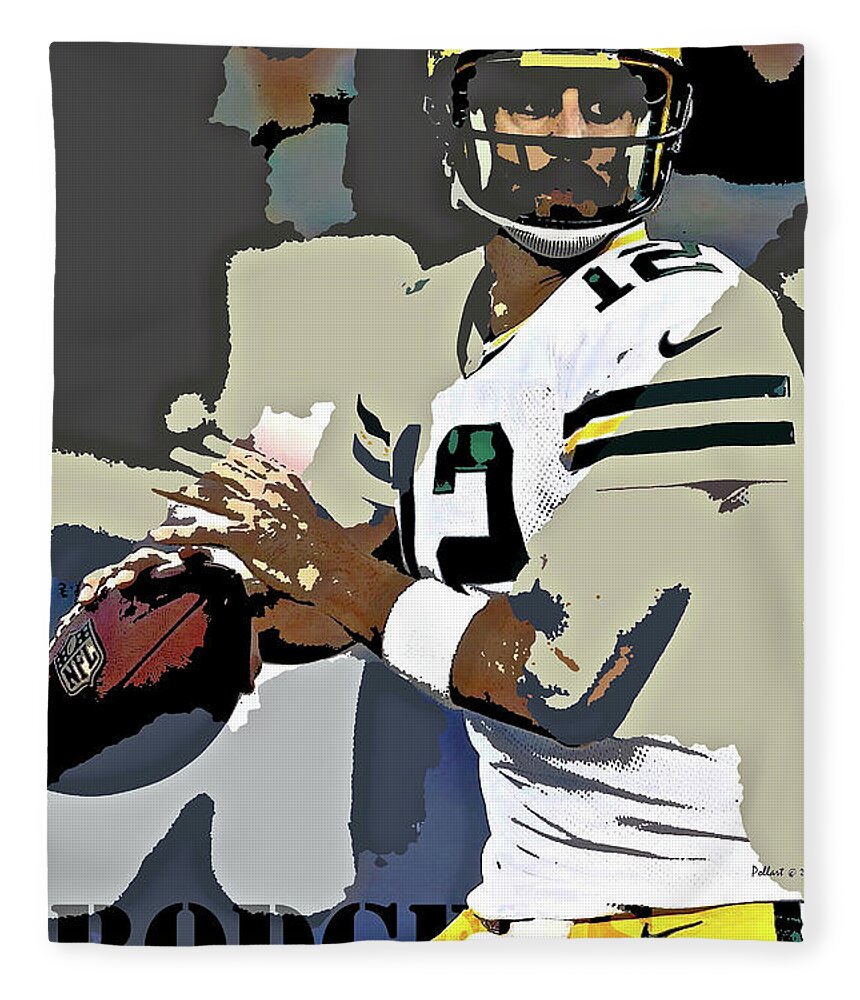Aaron Rodgers Fleece Blanket featuring the painting Aaron Rodgers, Green Bay Packers, number 12 by Thomas Pollart