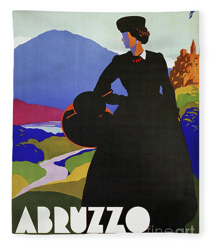 Vintage Fleece Blanket featuring the drawing Abruzzo Italy Lady on A Walk by Heidi De Leeuw