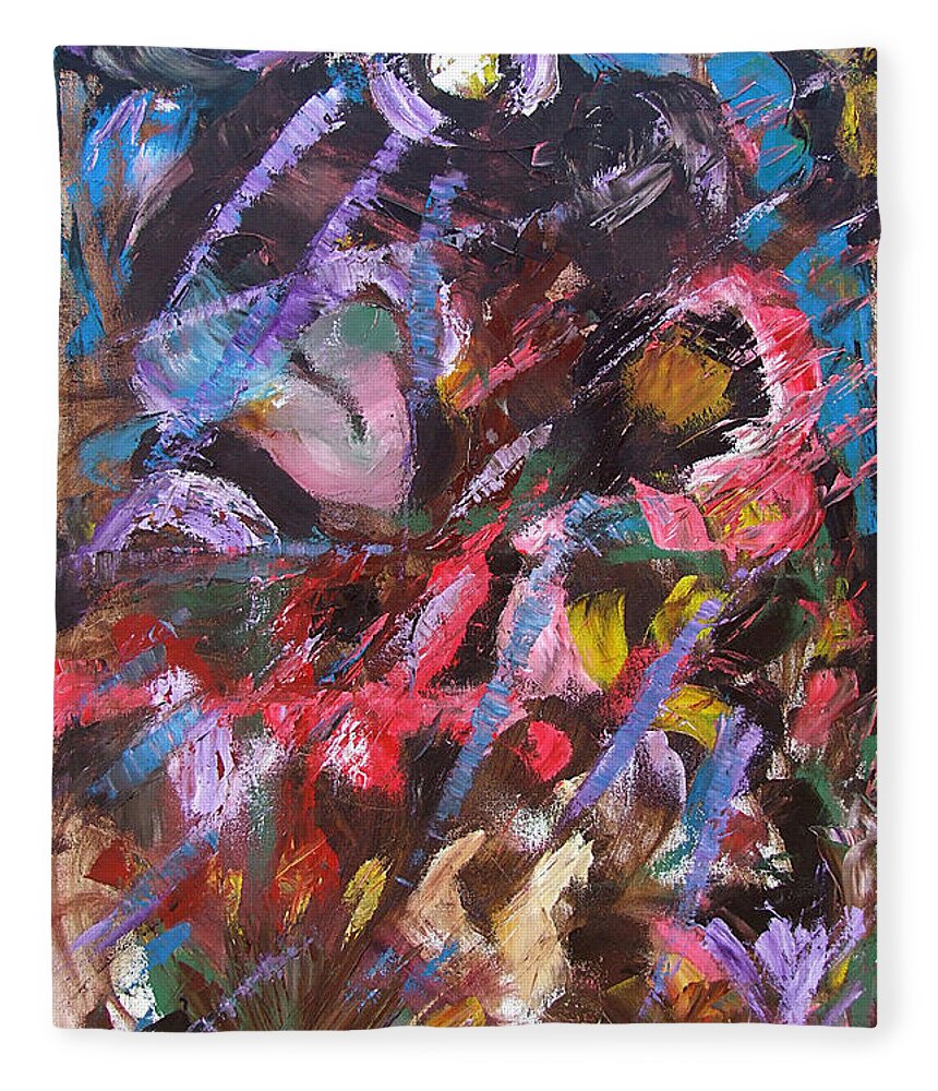Katt Yanda Original Art Abstract Oil Painting Canvas Fleece Blanket featuring the painting Abstract 2 by Katt Yanda