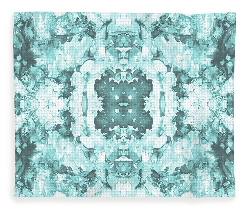 Pattern Fleece Blanket featuring the mixed media Abstract 20 Aqua by Lucie Dumas
