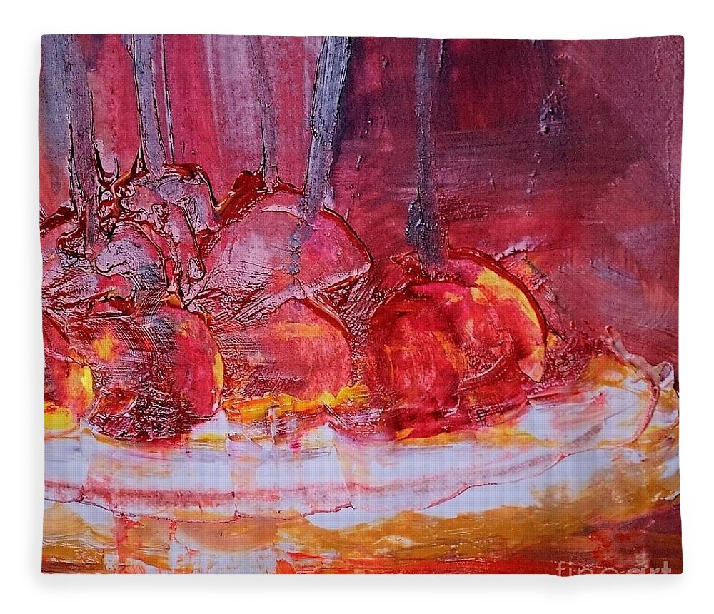 Abstract Fleece Blanket featuring the painting Abstract Apples On Cake Plate Painting by Lisa Kaiser