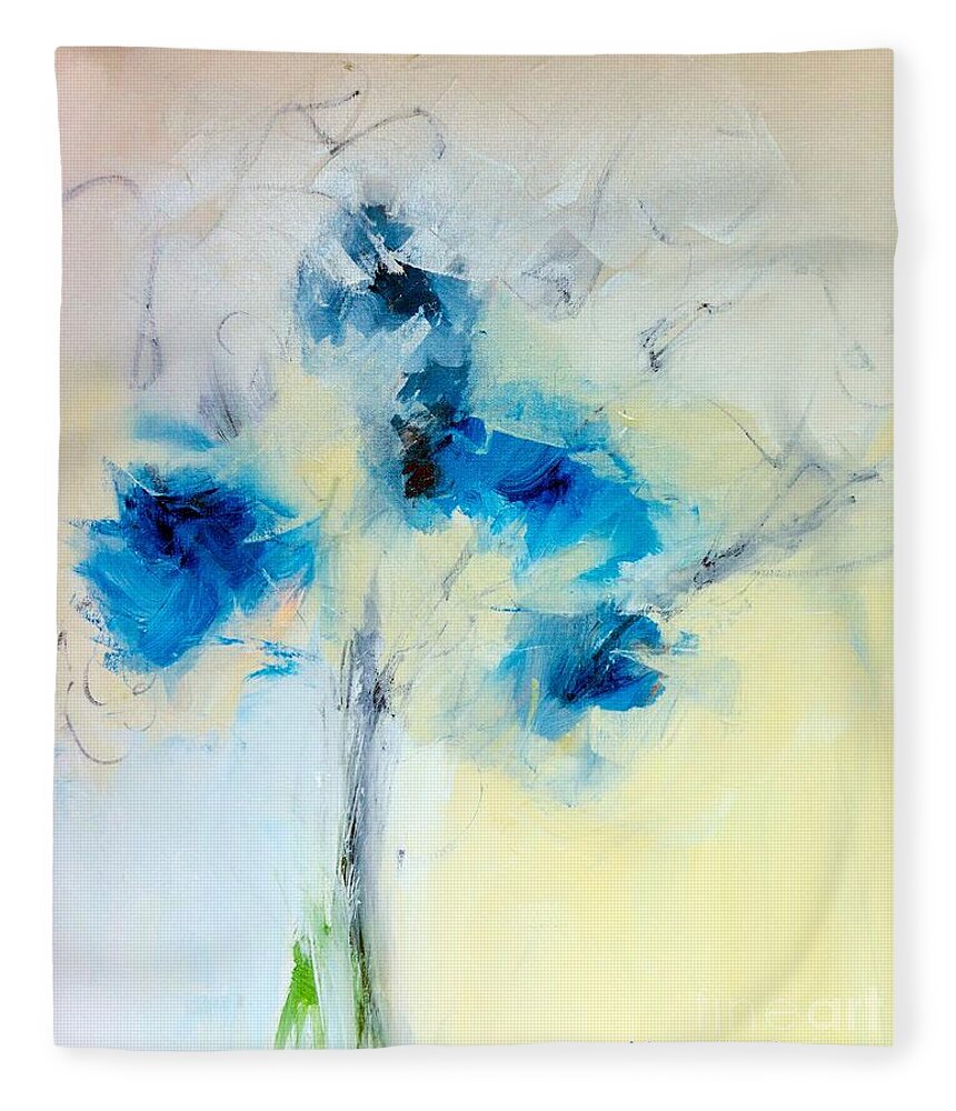 Abstract Fleece Blanket featuring the digital art Abstract Blue Bouquet Floral Painting by Lisa Kaiser
