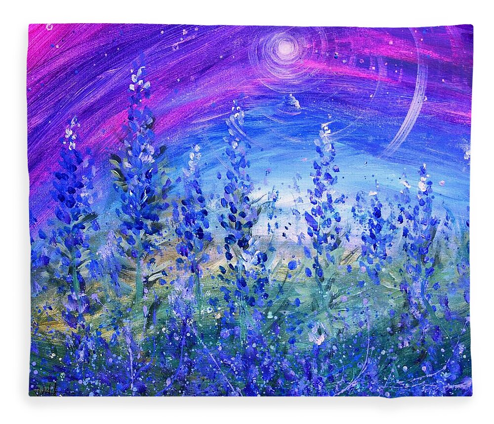 Bluebonnets Fleece Blanket featuring the painting Abstract Bluebonnets by J Vincent Scarpace