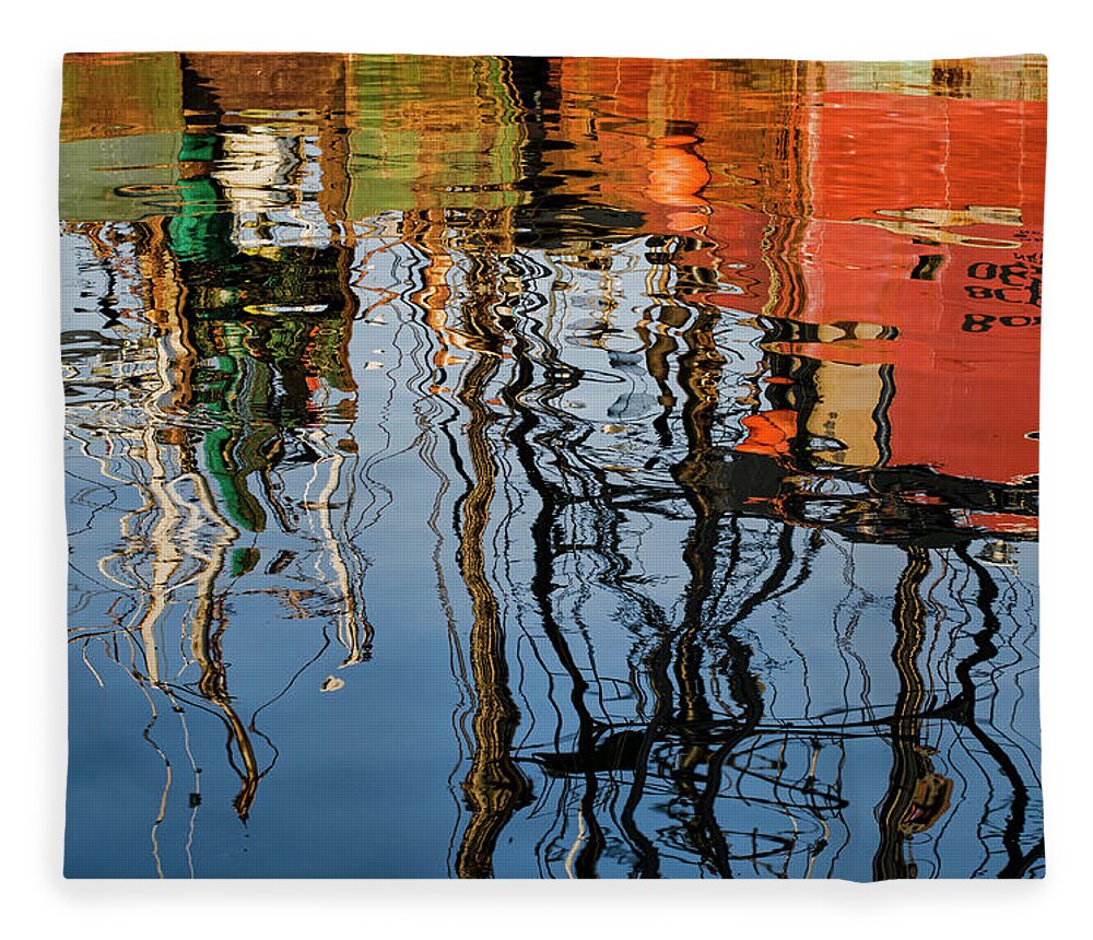 Abstract Fleece Blanket featuring the photograph Abstract Boat Reflections IV by David Gordon