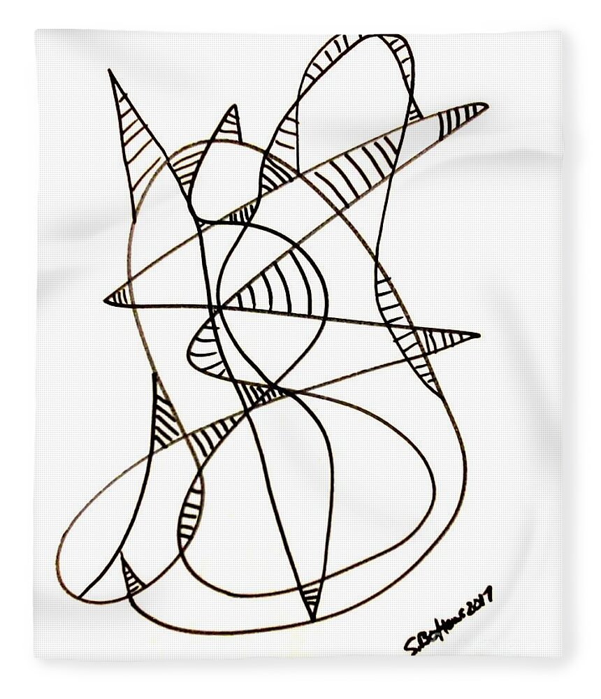 Abstract Fleece Blanket featuring the drawing Abstract Cat by Stacy C Bottoms