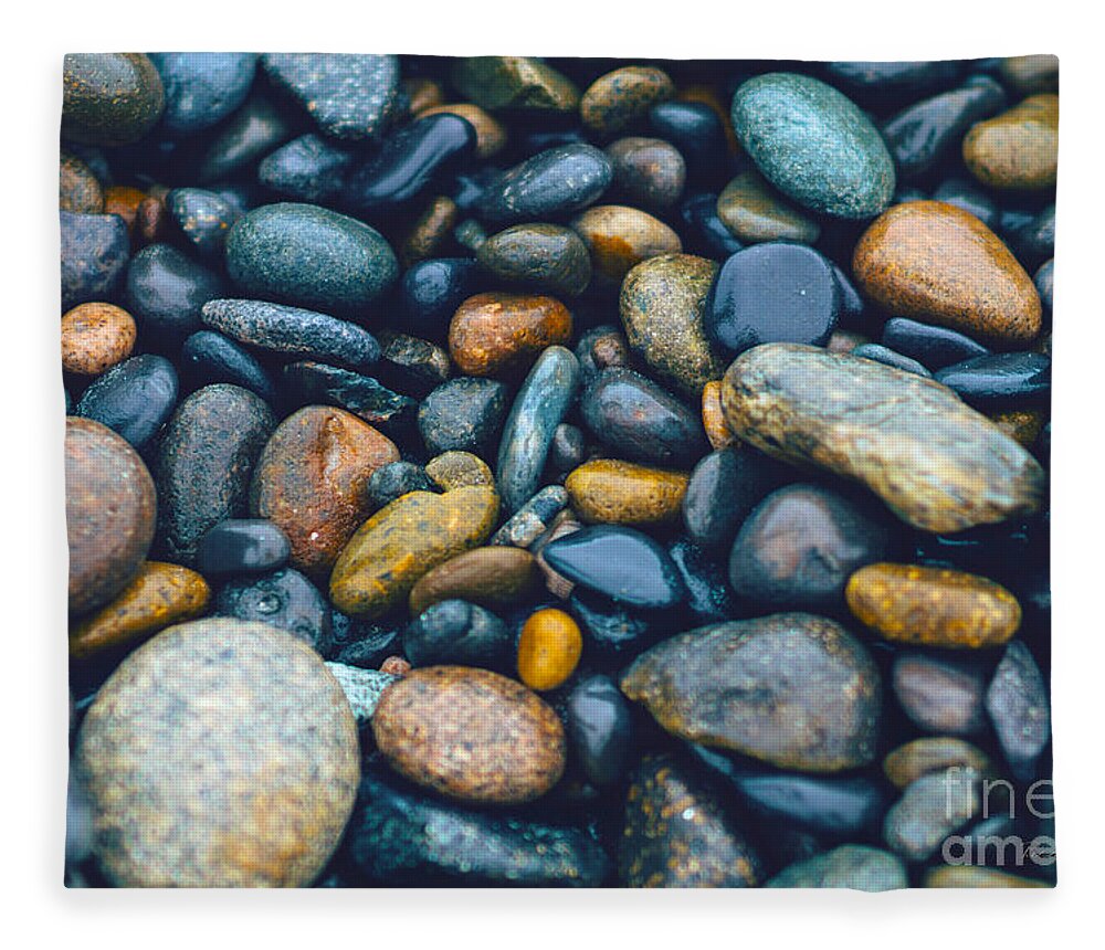 923 Fleece Blanket featuring the photograph Abstract Nature Tropical Beach Pebbles 923 Blue by Ricardos Creations