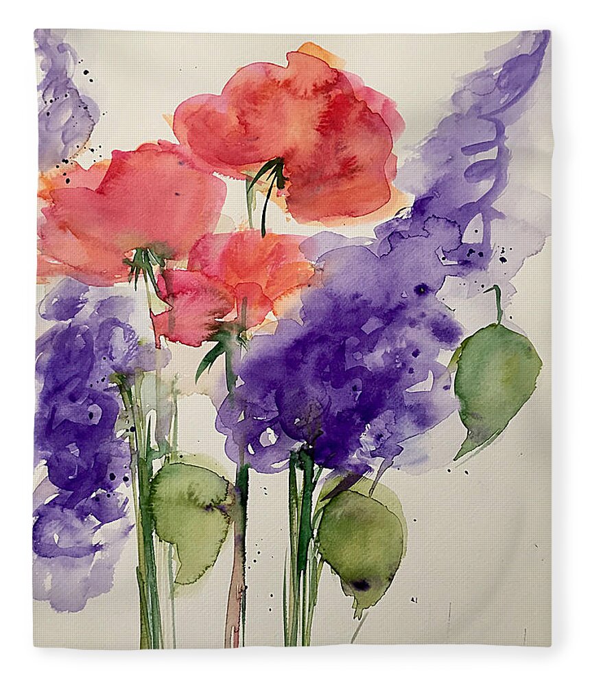 Wild Flowers Fleece Blanket featuring the painting Abstract Wild Flowers In The Garden by Britta Zehm