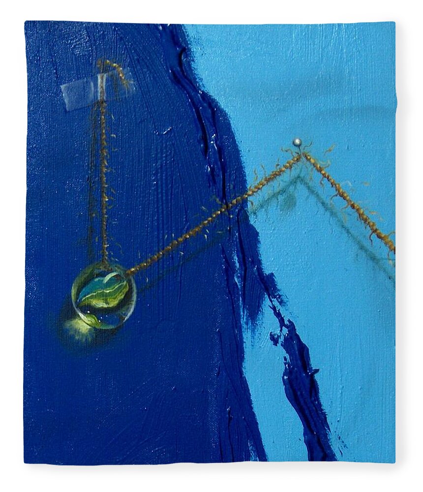 Marble Hanging By Rope Held By Tape And Needle Fleece Blanket featuring the painting Acrobatics number two by Roger Calle