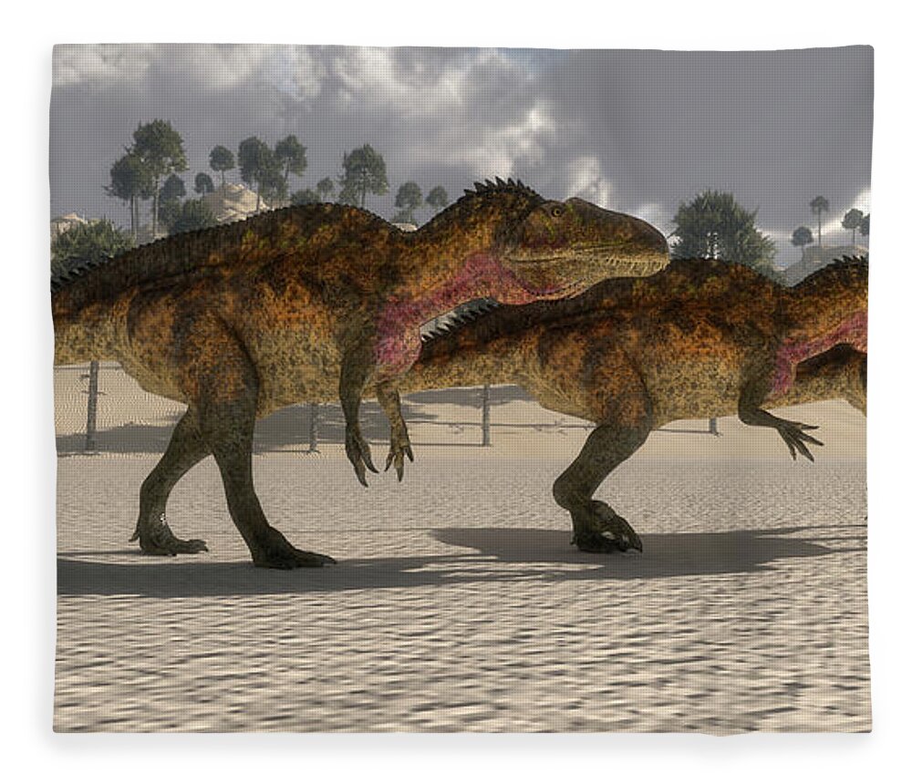 Acrocanthosaurus Fleece Blanket featuring the painting Acrocanthosaurus Dinosaurs by Corey Ford