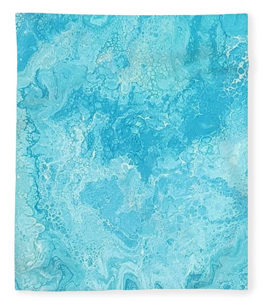 #acrylicdirtypour #abstractacrylics #abstractpainting #coolcolorart #coolart Fleece Blanket featuring the painting Acrylic Dirty Pour with Teals aquas and gold by Cynthia Silverman