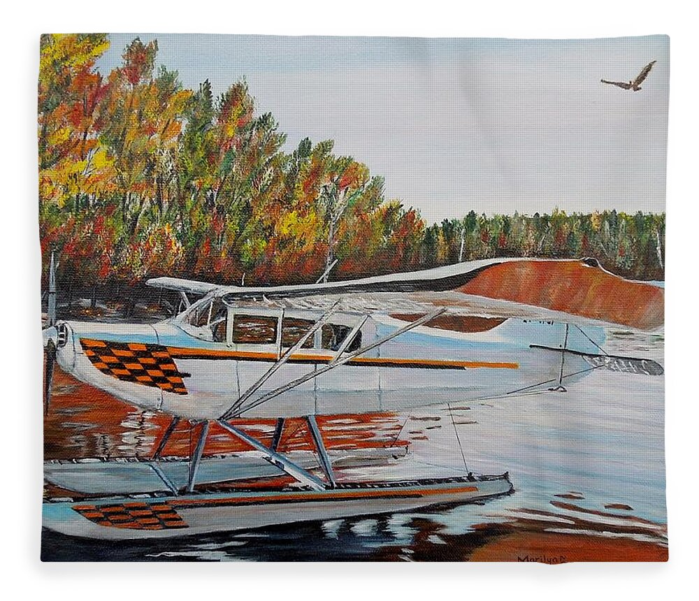 Aeronca Chief Float Plane Fleece Blanket featuring the painting Aeronca Super Chief 0290 by Marilyn McNish