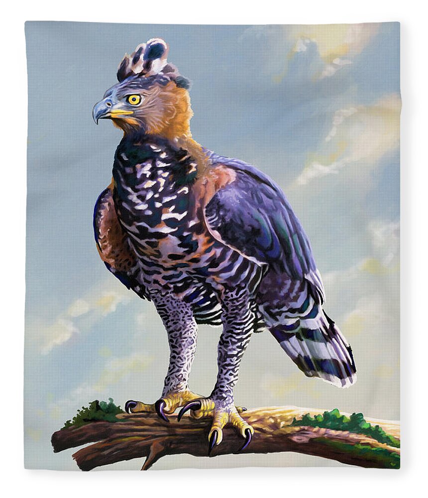 Kenya Fleece Blanket featuring the painting African Crowned Eagle by Anthony Mwangi