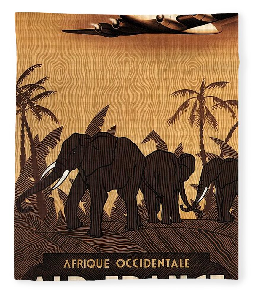 Air France Fleece Blanket featuring the mixed media Afrique Occidentale - Air France - Afrique Equatoriale - Retro travel Poster - Vintage Poster by Studio Grafiikka