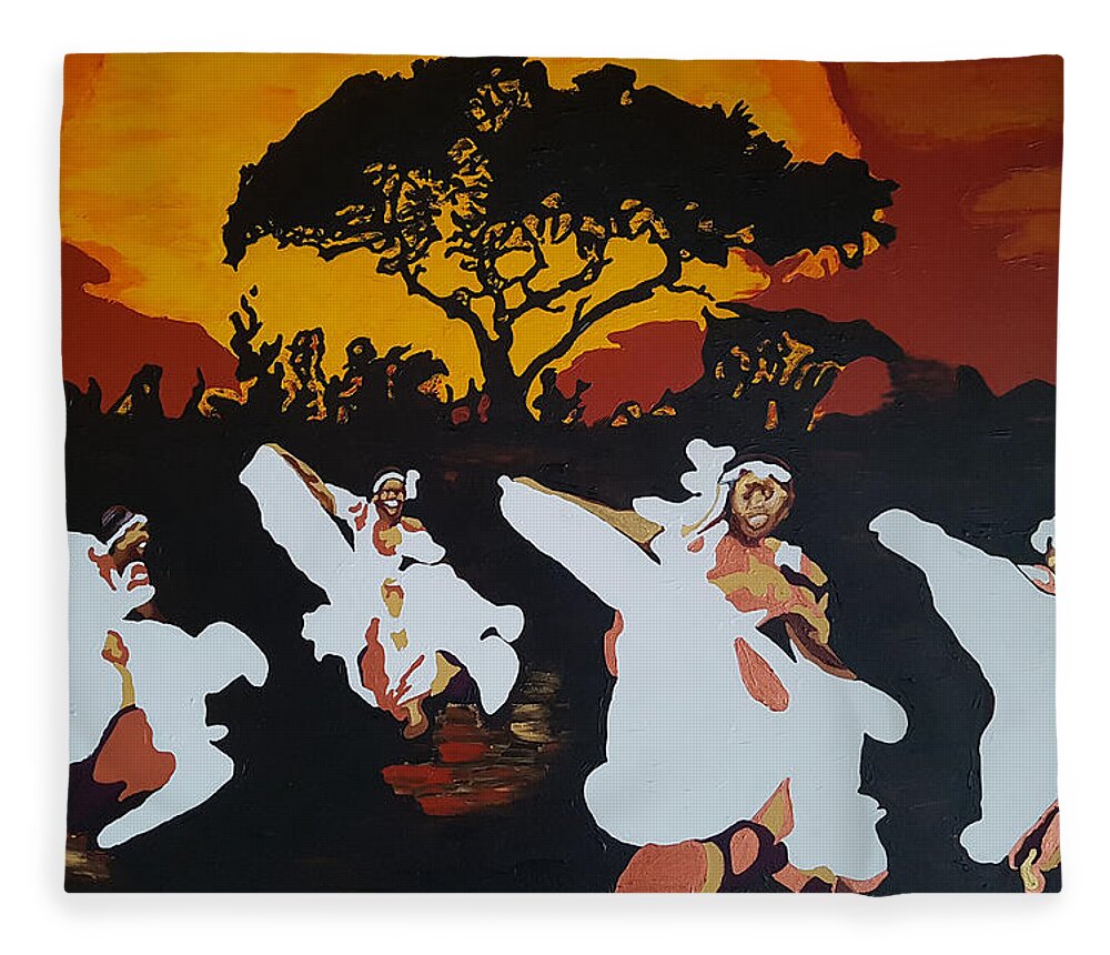 Afro Fleece Blanket featuring the painting Afro Carib Dance by Rachel Natalie Rawlins