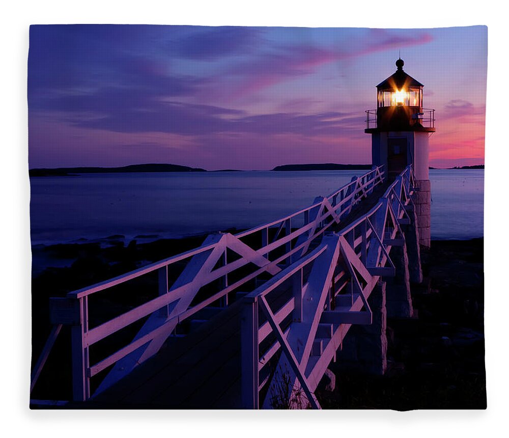 Marshall Point Light Fleece Blanket featuring the photograph Afterglow by Jeff Cooper