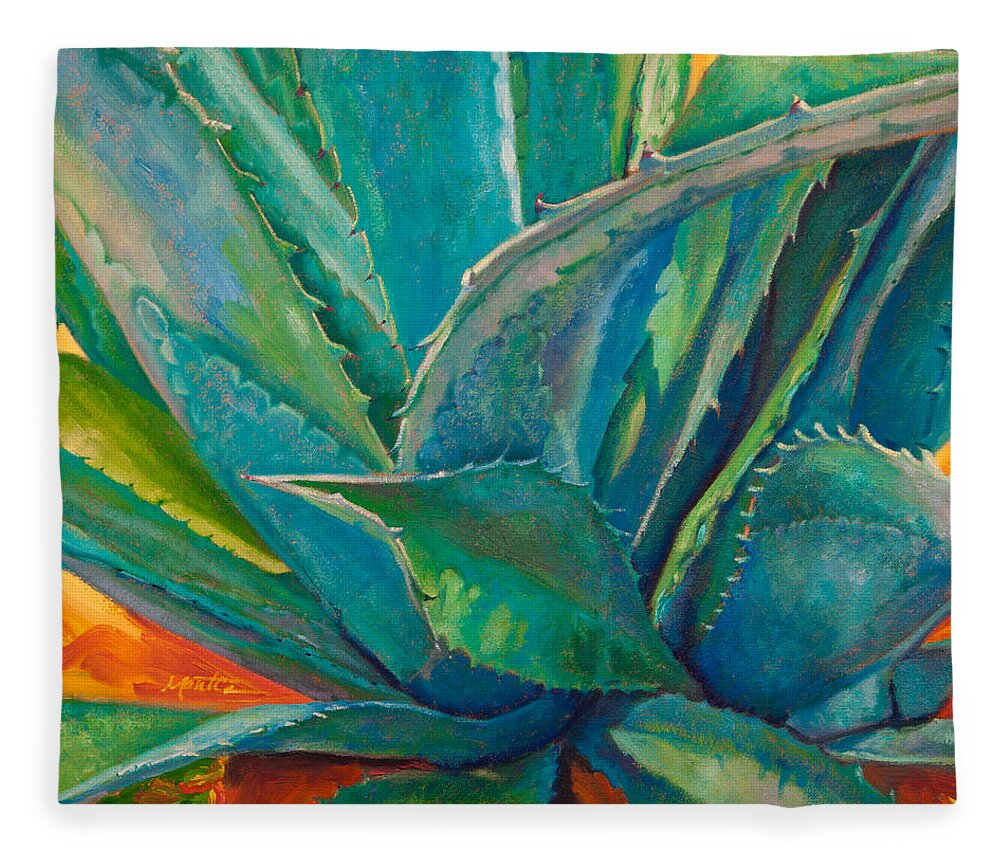Agave Fleece Blanket featuring the painting Against the Grain by Athena Mantle