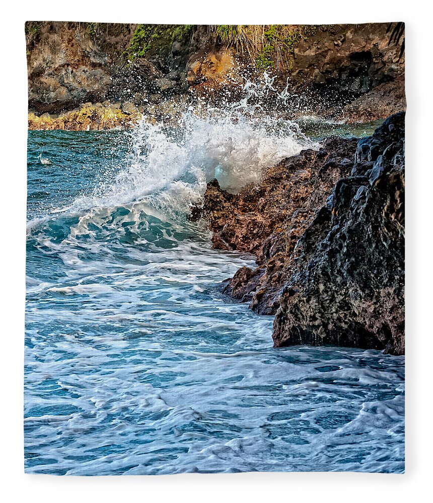 Hawaii Fleece Blanket featuring the photograph Against The Rocks by Christopher Holmes