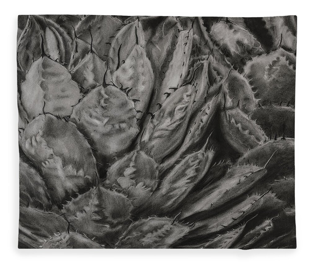 Agave Fleece Blanket featuring the drawing Agave Cactus by Sheila Johns