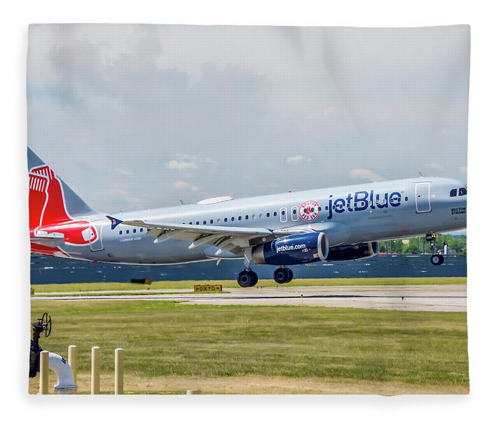 Air Travel Fleece Blanket featuring the photograph Airbus A320 Boston Strong by Guy Whiteley