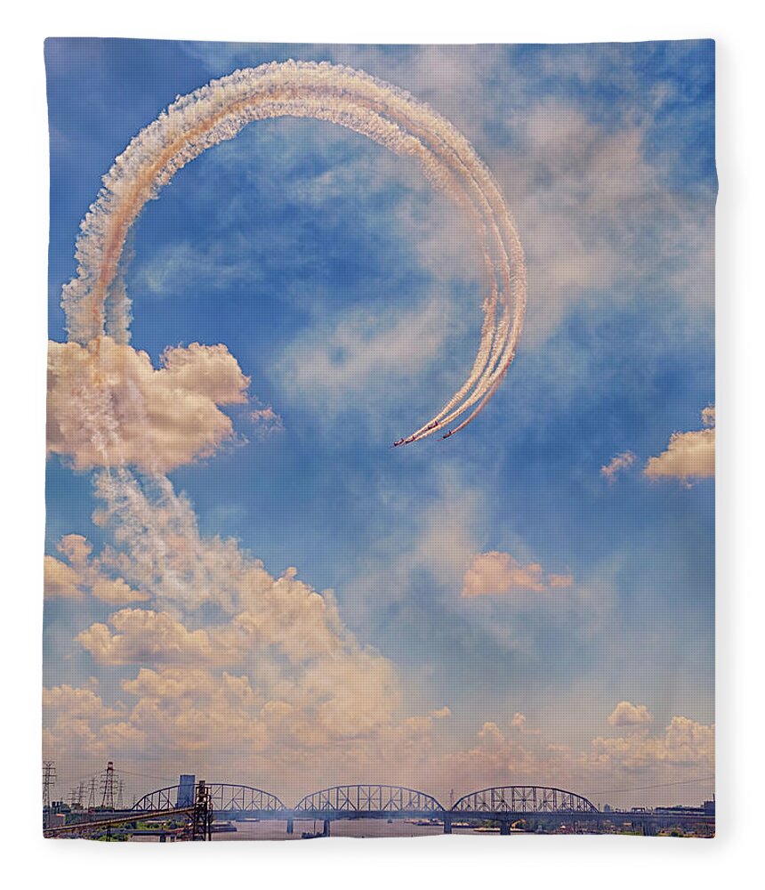 Aeroshell Fleece Blanket featuring the photograph Airshow at the Lou by Susan Rissi Tregoning