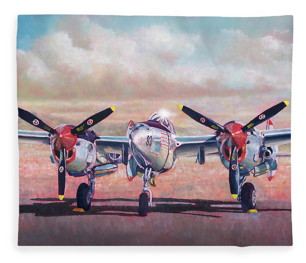 Aviation Art Fleece Blanket featuring the painting Airshow Lightning by Douglas Castleman