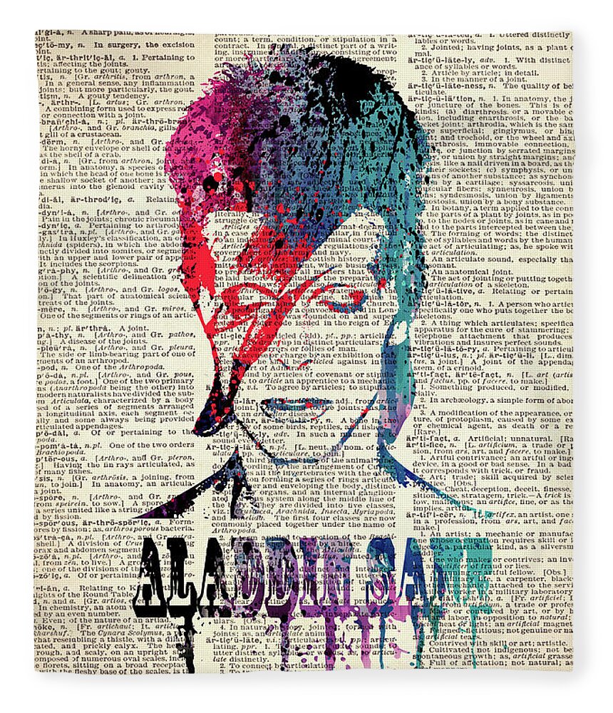 Jimi Fleece Blanket featuring the painting Aladdin Sane on dictionary page by Art Popop