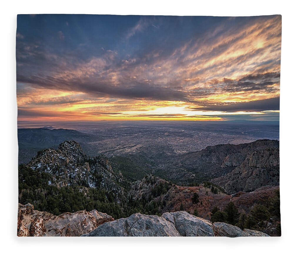 Albuquerque Fleece Blanket featuring the photograph Albuquerque Sunset by Framing Places