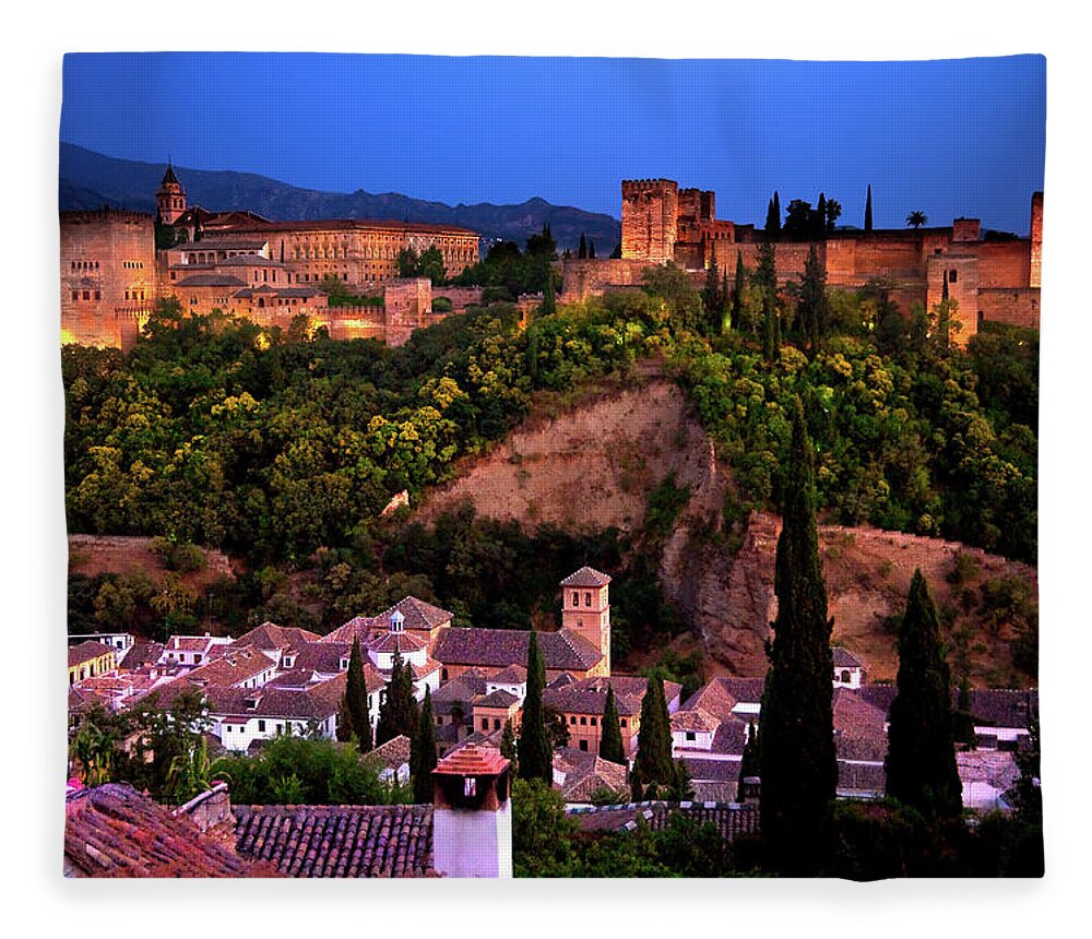  Alhambra Photographs Fleece Blanket featuring the photograph Alhambra at Night by Harry Spitz