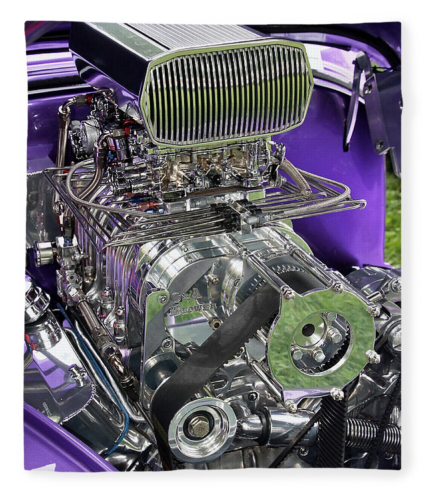 Metal Fleece Blanket featuring the photograph All Chromed Engine with Blower by Bob Slitzan