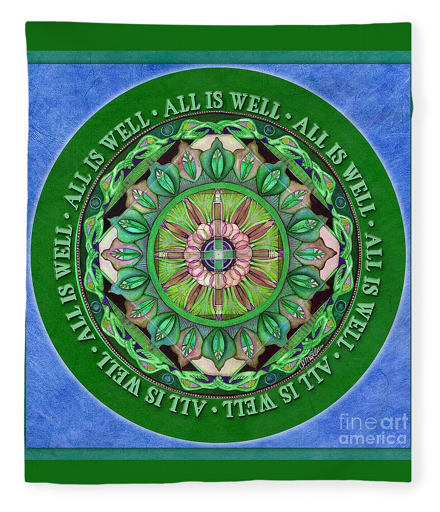 Mandala Fleece Blanket featuring the painting All Is Well Mandala Prayer by Jo Thomas Blaine