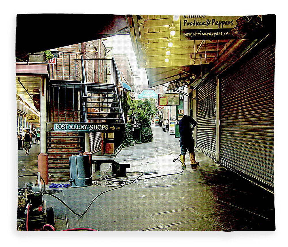 Sanitary Market Fleece Blanket featuring the photograph Alley Market End of Day by Linda Carruth