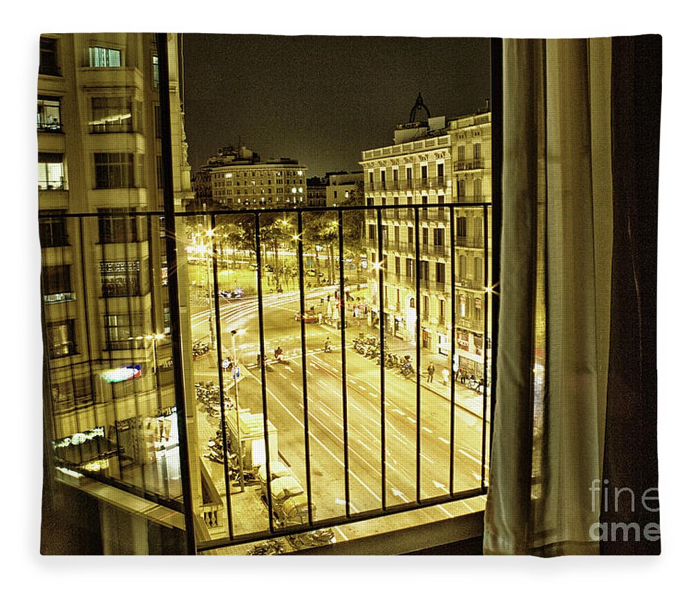 Cityscape Fleece Blanket featuring the photograph Alone at Midnight in Barcelona by Becqi Sherman