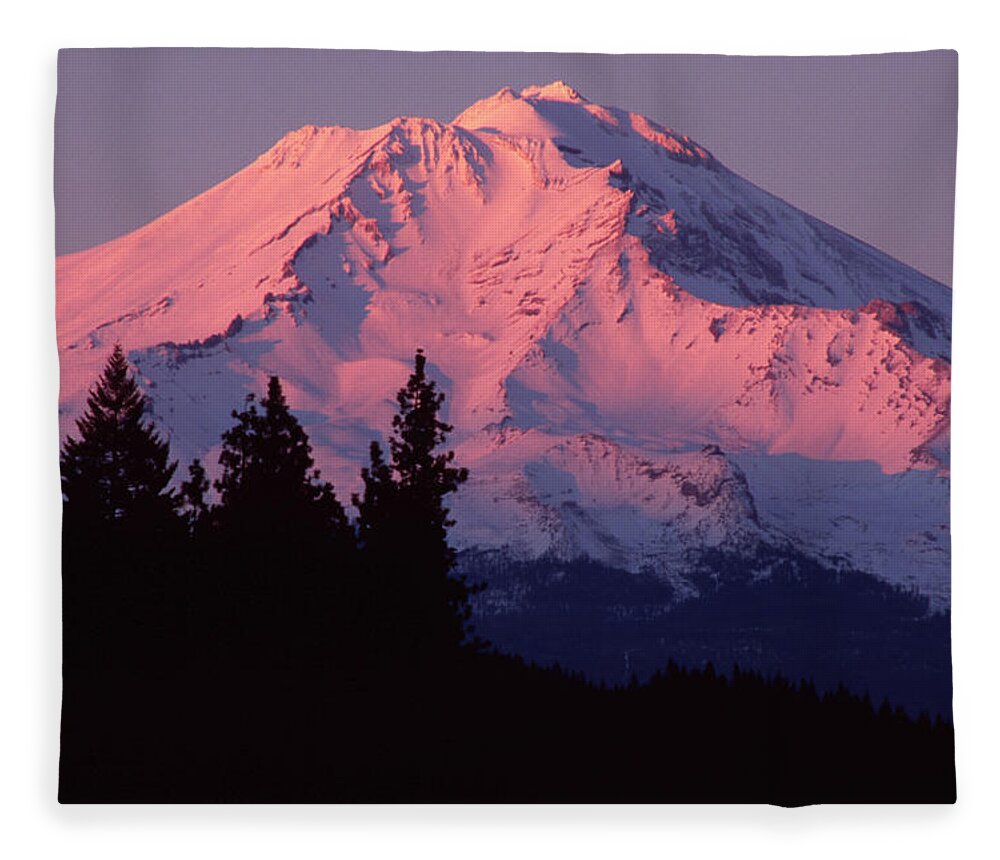 Mt Shasta Fleece Blanket featuring the photograph Alpenglow - Mt Shasta by Denise Dethlefsen