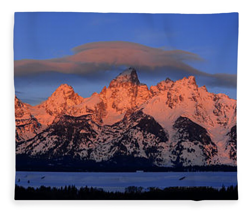Tetons Fleece Blanket featuring the photograph Alpenglow Tetons 2 by Raymond Salani III
